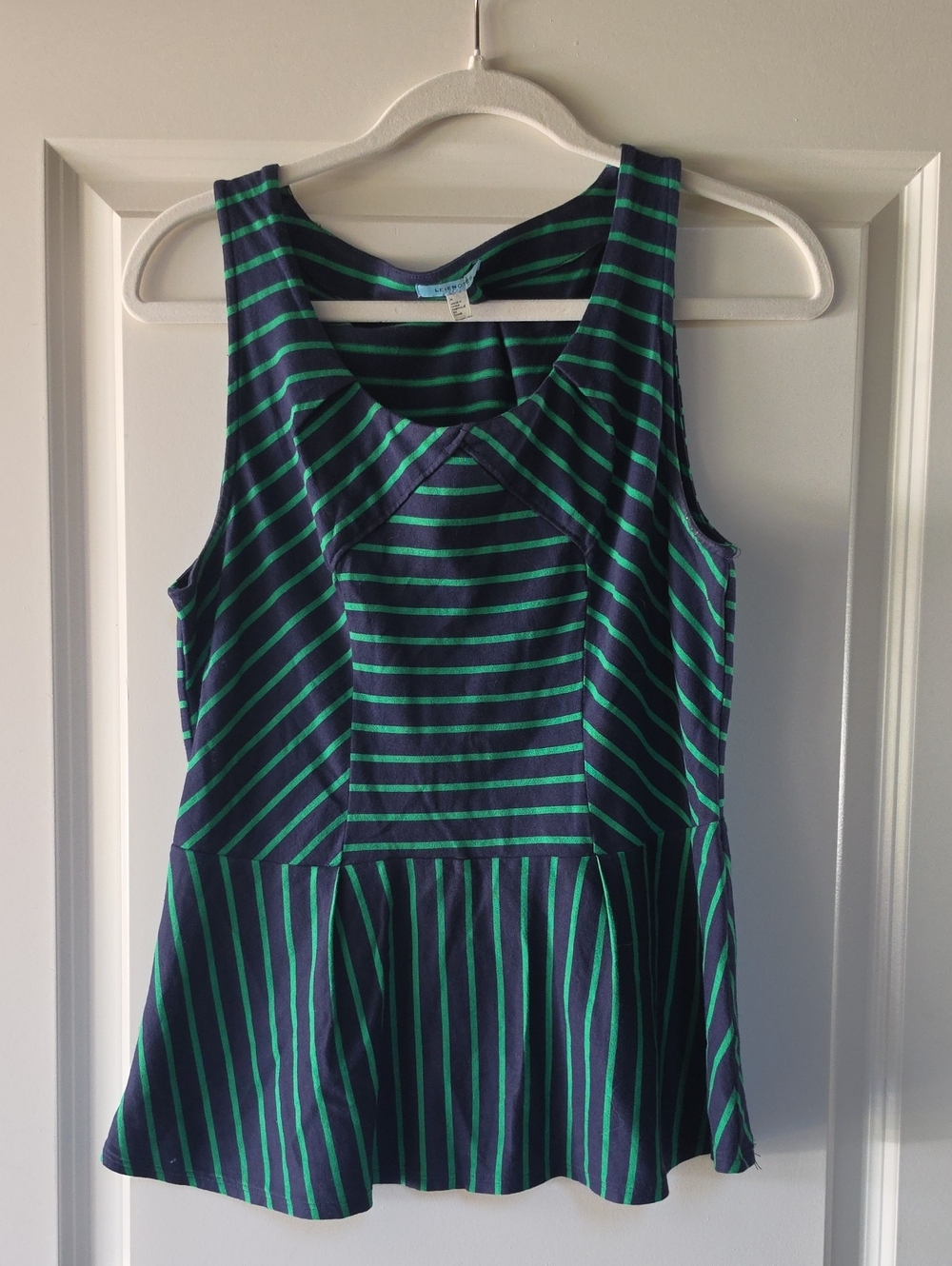 Anthropology Leifnotes Navy and Green Striped Peplum Tank